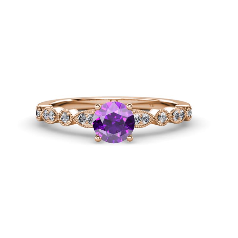 Solid 925 Sterling Silver Solitaire Amethyst and .05 Cttw Diamond