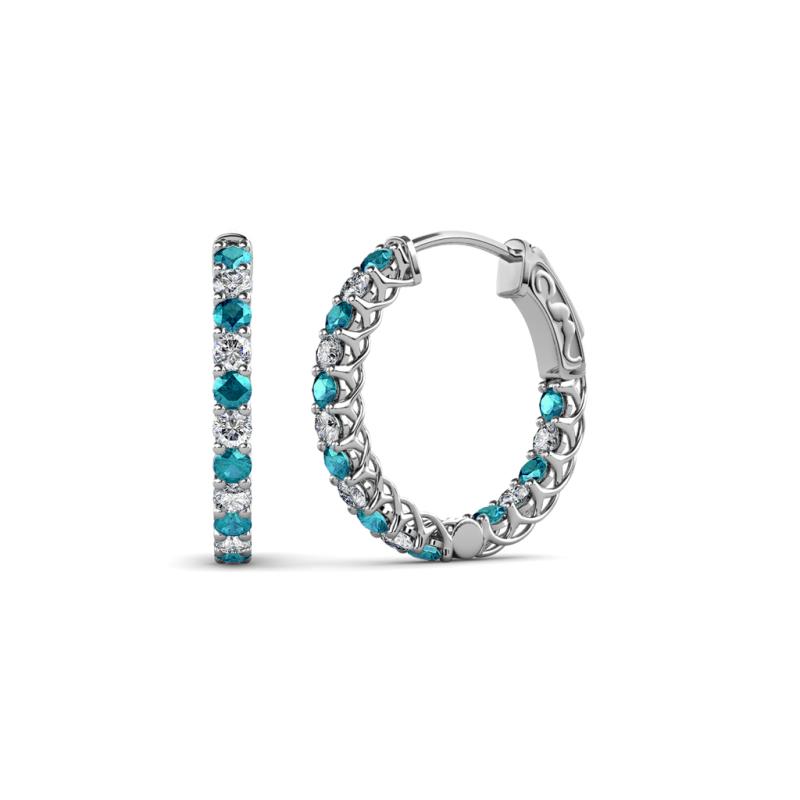 Three Stone Hoop Earrings in Blue Topaz