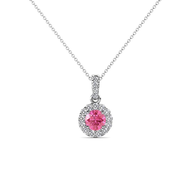 Pink Tourmaline and Diamond Halo Pendant Necklace 0.53 ctw 14K Gold 18 ...