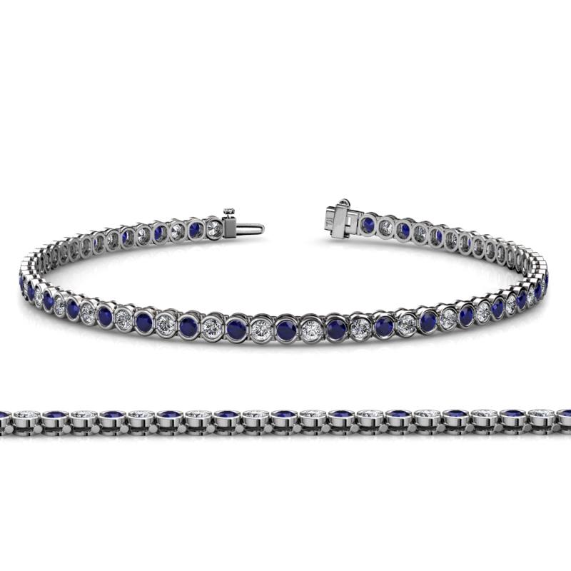 Blue Sapphire And Diamond Womens Tennis Bracelet 2 12ctw 14k White Gold