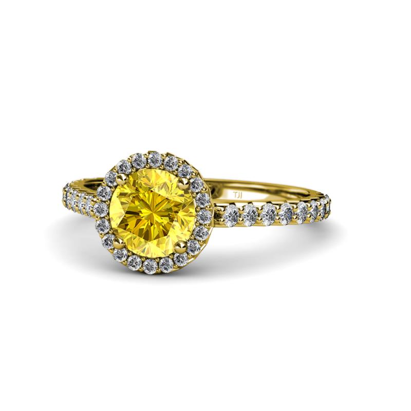 Yellow Sapphire & Diamond (SI2-I1, G-H) Halo Engagement Ring 1.38 ct tw ...