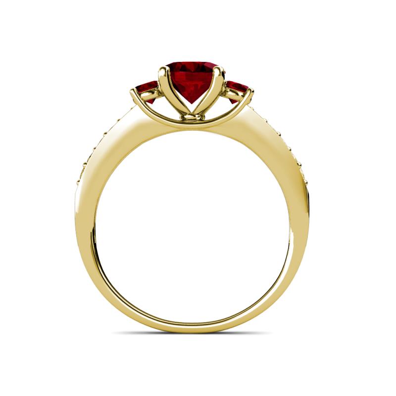 Ruby Three Stone Ring with Side Diamond 1.44 Carat tw in 14K Gold JP