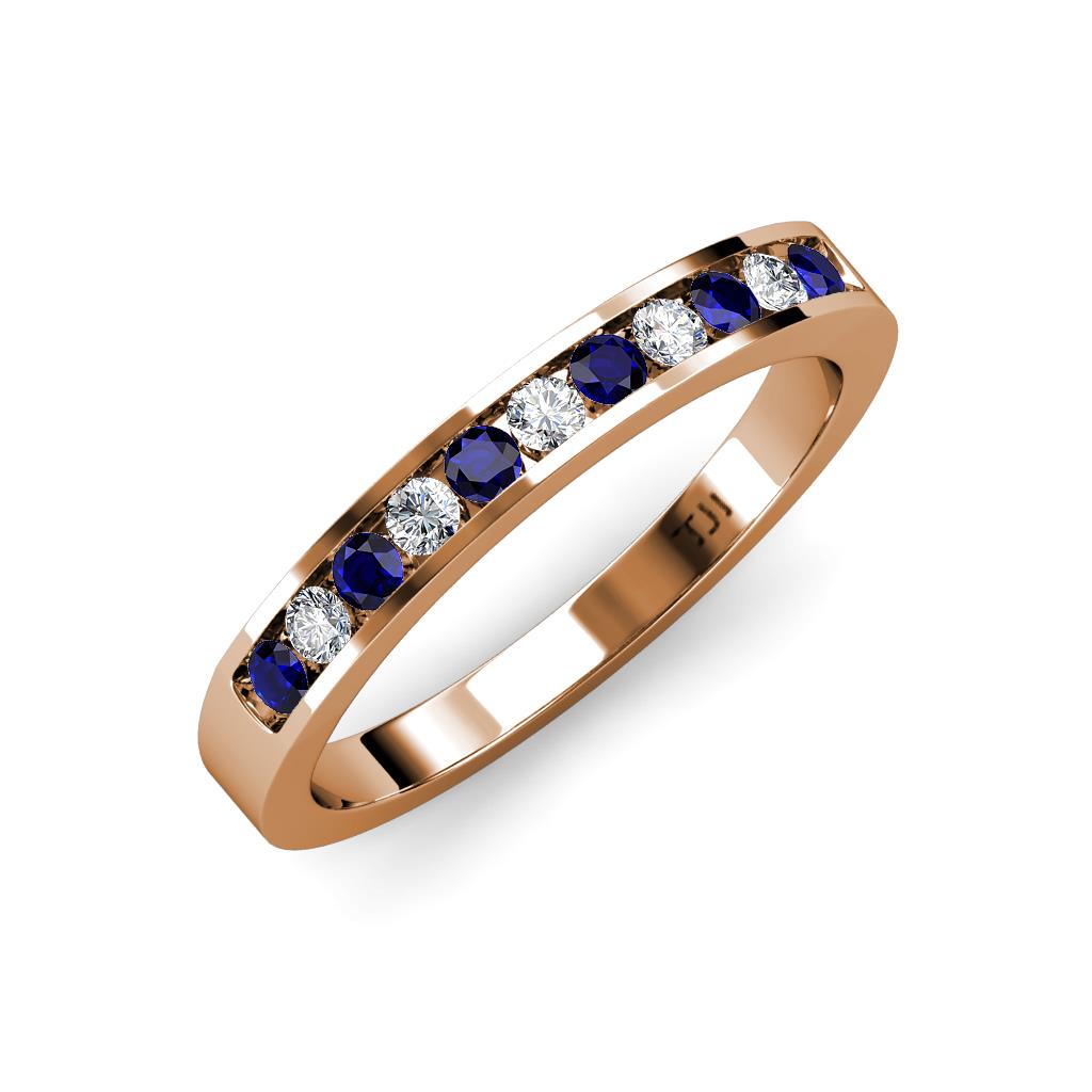 Blue Sapphire and Diamond Wedding Band Stackable 0.34 ctw