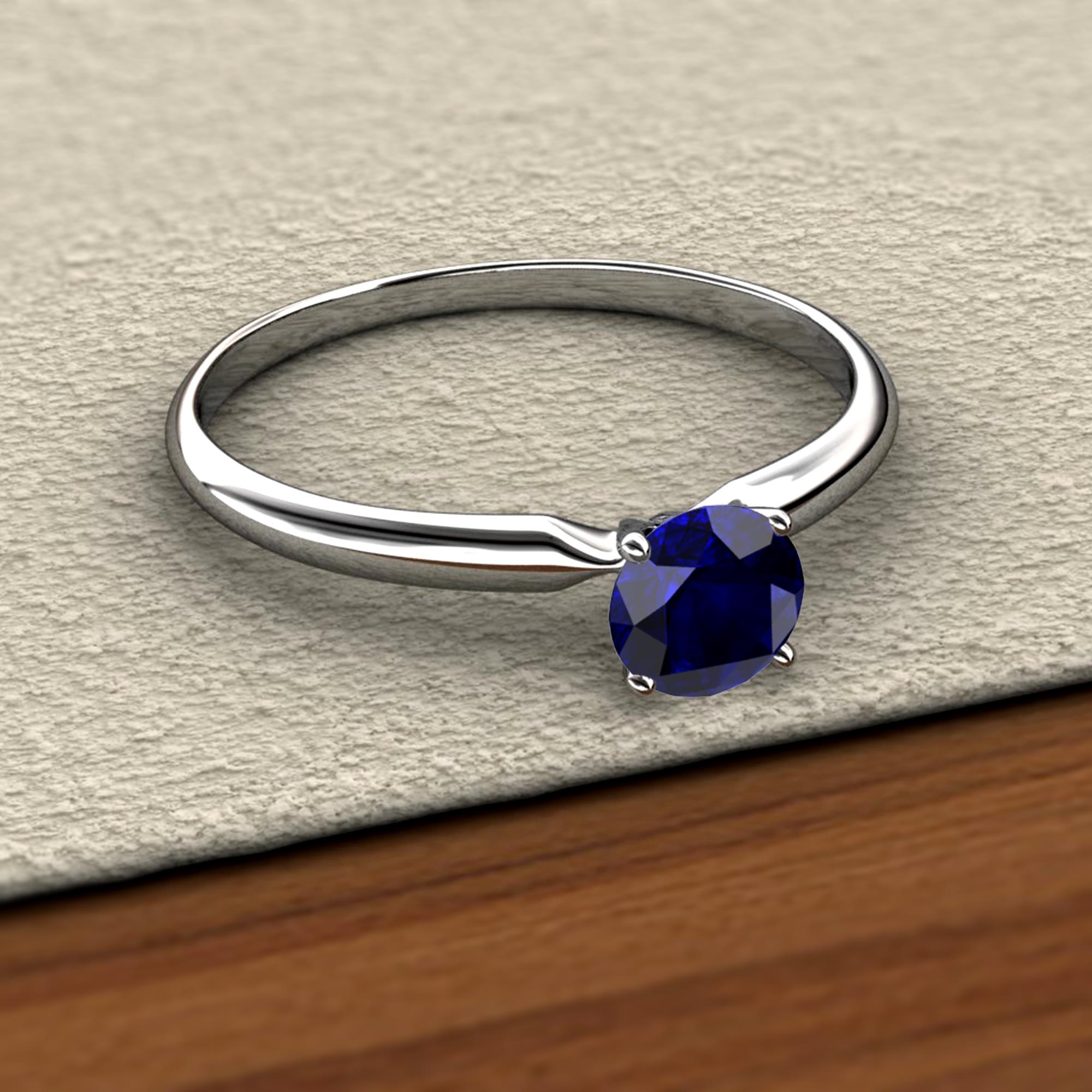 Round Blue Sapphire Women Solitaire Ring 14K White Gold TriJewels   Solus Blue Sapphire Solitaire Ring Round Blue Sapphire Women Solitaire Ring K White Gold 