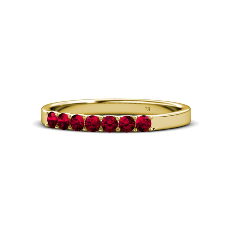 Ruby 7 Stone Womens Wedding Band Stackable 0.35 ctw 14K Yellow Gold