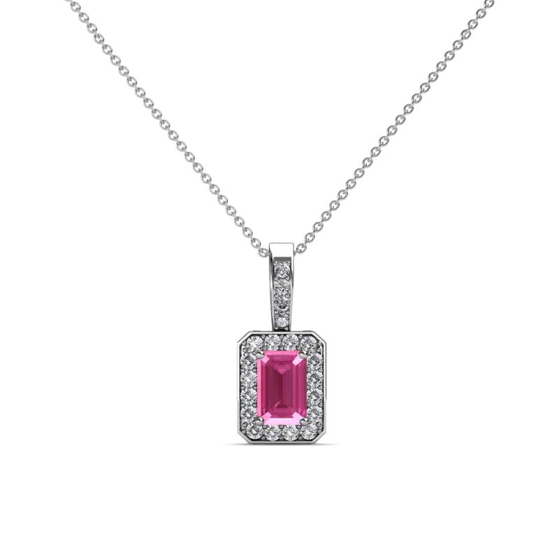 Lilian Pink Sapphire and Diamond Halo Pendant - Emerald Cut Pink ...