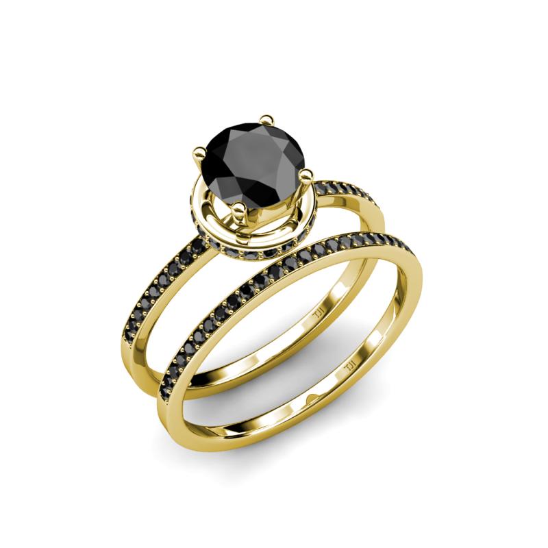 Black Diamond Four Prong Halo Bridal Set Ring 