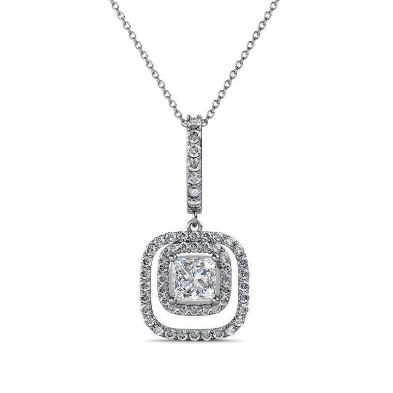 Princess Cut (4.5 mm) Diamond Womens Halo Pendant Necklace 0.81 ctw 14K ...