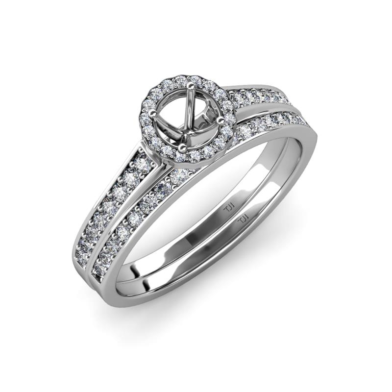 Diamond Four Prong Halo Bridal Set Comes With Semi Mount Ring & Wedding ...