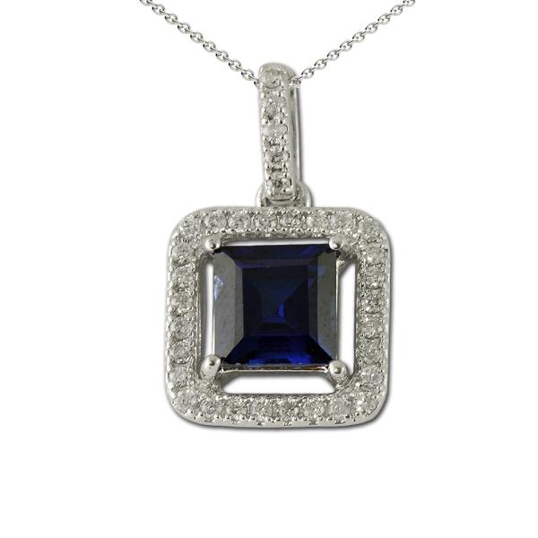 Natural White Round Diamond & Created Square Shape Blue Sapphire 2 ...