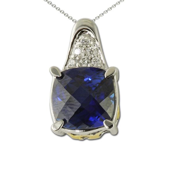 Natural White Round Diamond & Created Cushion Cut Blue Sapphire 5 ...