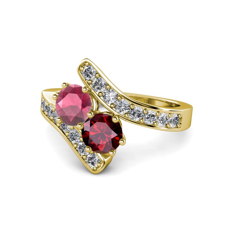 Rhodolite Garnet and Ruby 2 Stone with Side Diamonds Womens Bypass