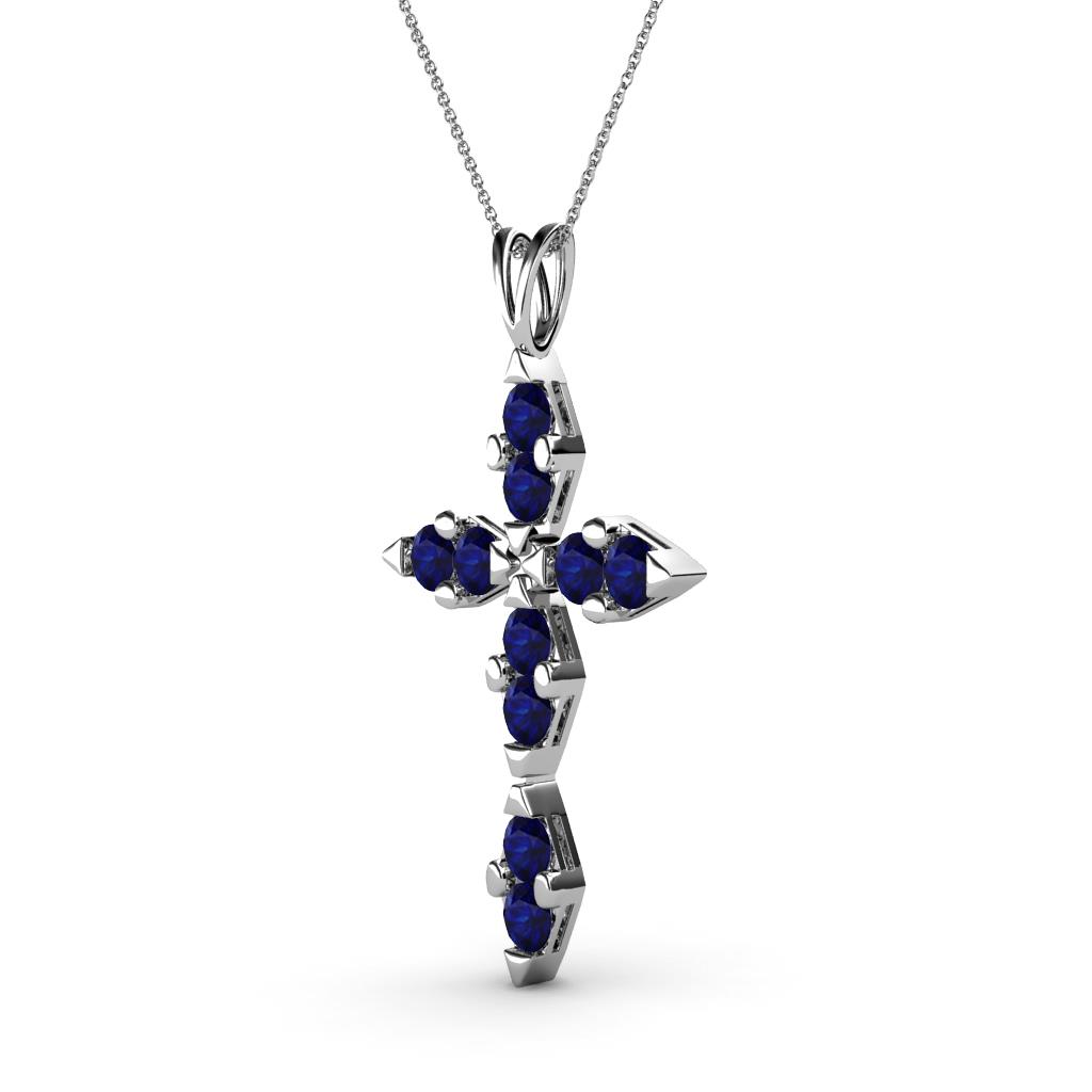 Blue Sapphire Womens Cross Pendant Necklace 0.42 ctw 14K White Gold ...