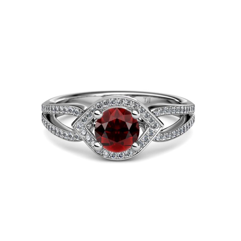 Red Garnet and Diamond Eye Womens Halo Engagement Ring 1.53 ctw 14K ...