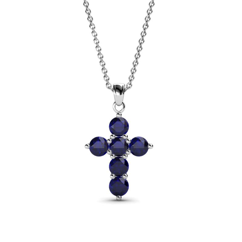 Blue Sapphire Cross Pendant 0.44 ct tw in 14K White Gold.Included 18 ...