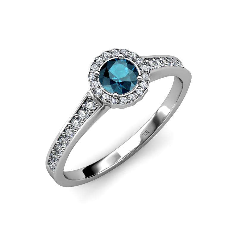 Blue and White Diamond (SI2-I1, G-H) Halo Engagement Ring 0.97 ct tw in ...