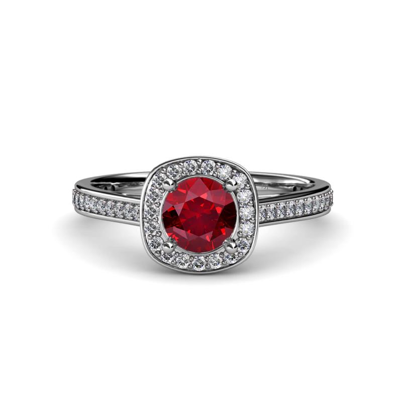 Ruby and Diamond Womens Halo Engagement Ring 1.15 ctw 14K White Gold