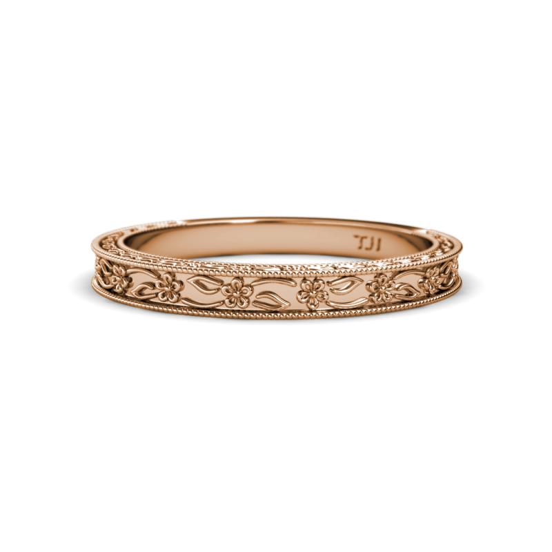 Floral Engraved Womens Wedding Band Stackable with Milgrain Work 18K ...