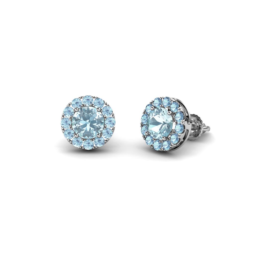 Aquamarine Womens Halo Stud Earrings Ctw K White Gold Trijewels