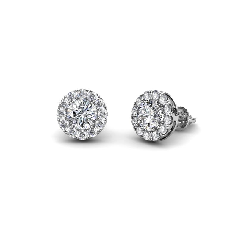 Diamond Womens Halo Stud Earrings 0.86 ctw 14K White Gold | TriJewels