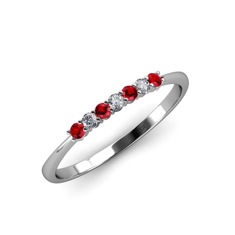 Round Ruby Diamond 7 Stone Women Stackable Wedding Band Ring 14K White