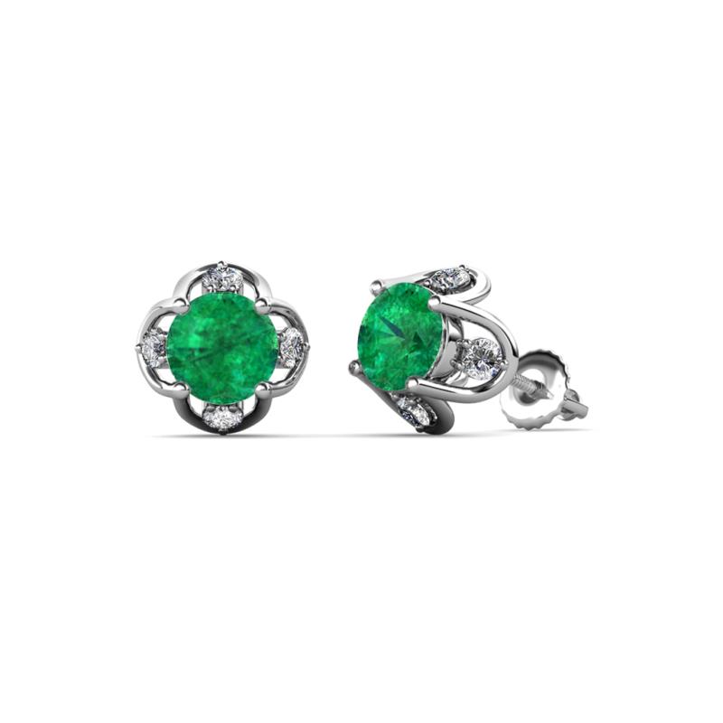 Emerald and Diamond (I1-I2, H-I) Tulip Stud Earrings 1.10 cttw in 14K ...