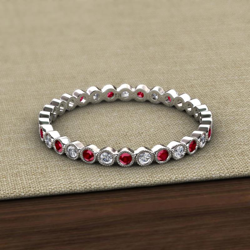 Round Ruby Diamond Women Eternity Wedding Anniversary Stackable Band