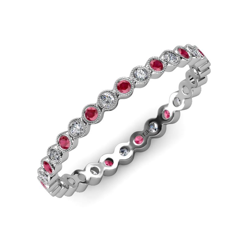 Round Ruby Diamond Women Eternity Wedding Anniversary Stackable Band