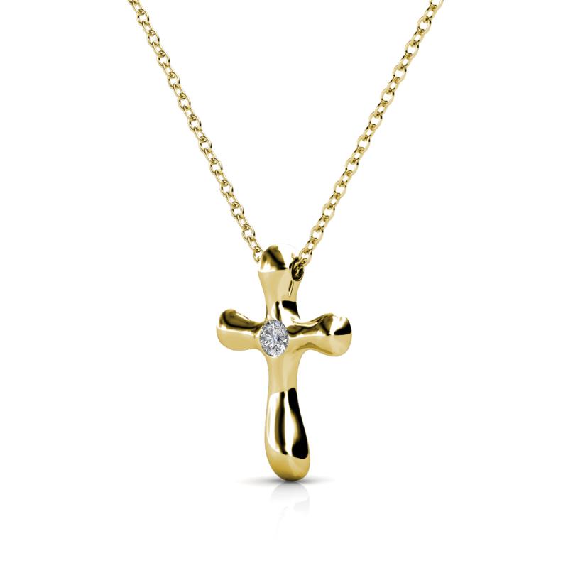 Petite Diamond Solitaire Cross Pendant (I1-I2, H-I) in 14K Yellow Gold ...