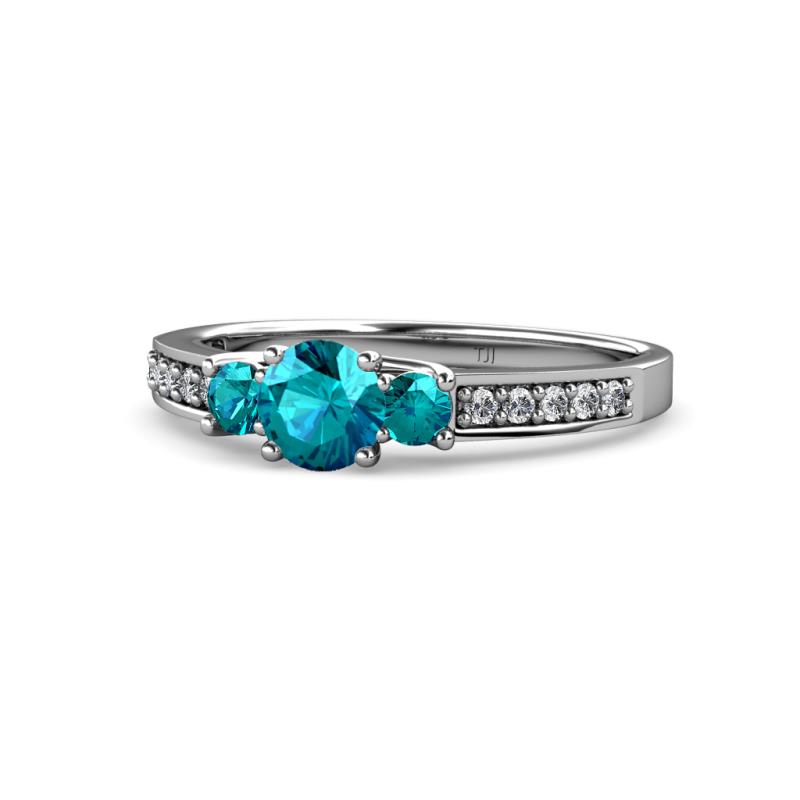 London Blue Topaz Three Stone Engagement Ring with Diamond on Side Bar