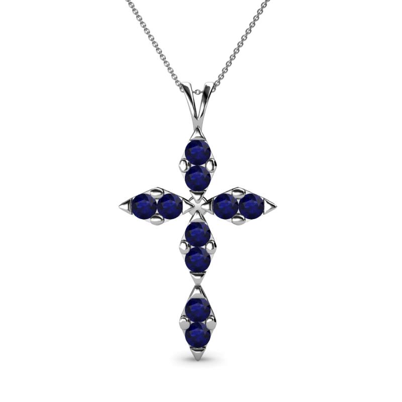 Blue Sapphire Womens Cross Pendant Necklace 0.42 ctw 14K White Gold ...