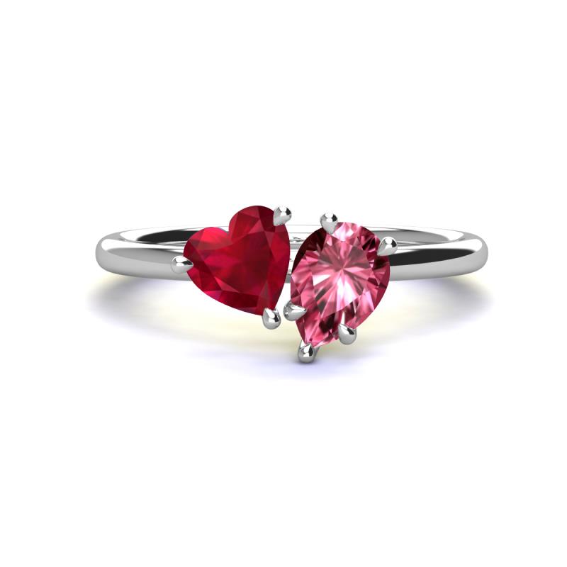 Heart-Shaped Lab-Created Ruby and Pear-Shaped Pink Lab-Created Sapphire Two  Stone Necklace in 10K White Gold