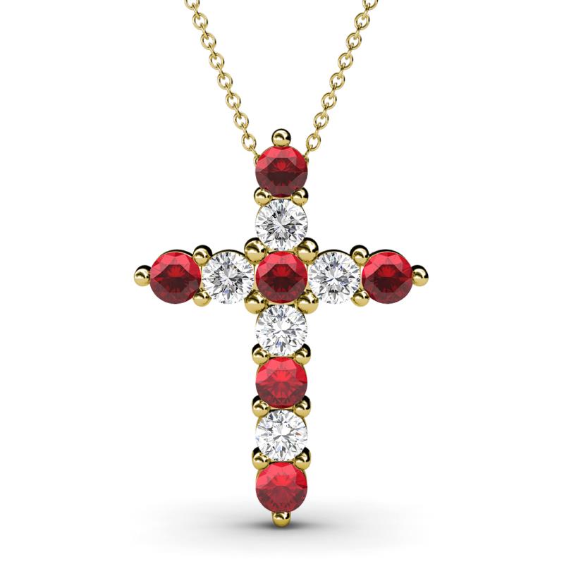 Ruby and Diamond Womens Cross Pendant Necklace 1.13 ctw 14K Yellow Gold