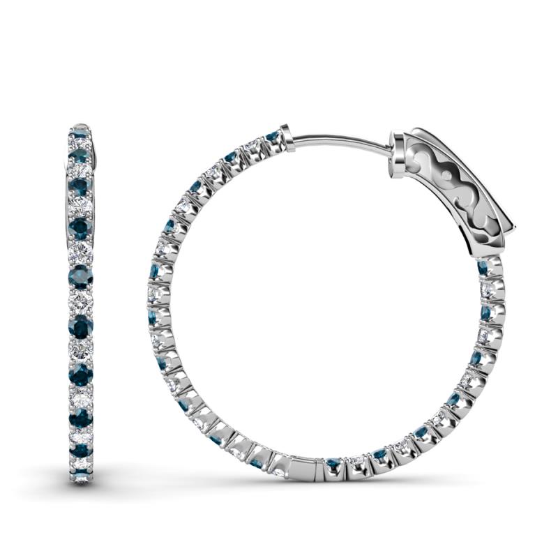 Blue and White Diamond Inside-Out Womens Hoop Earrings 2.70 ct tw 14K ...