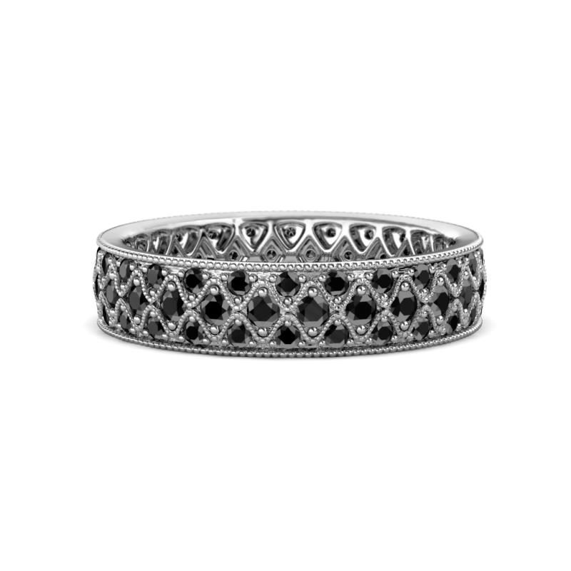 Black Diamond Three Row Milgrain Womens Eternity Ring Stackable 1.18