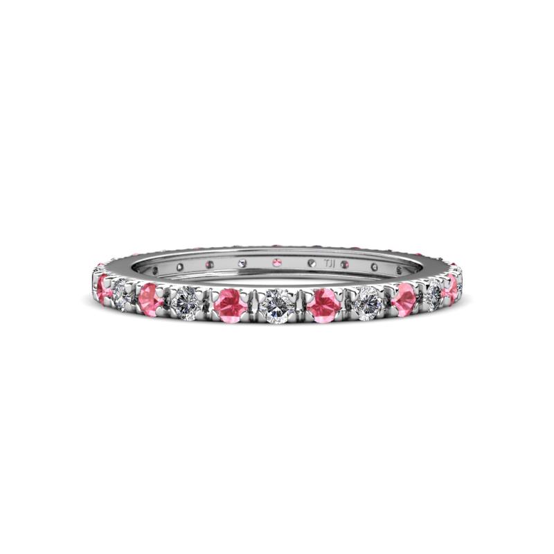 Pink Tourmaline and Diamond French Set Womens Eternity Ring Stackable 3 ...