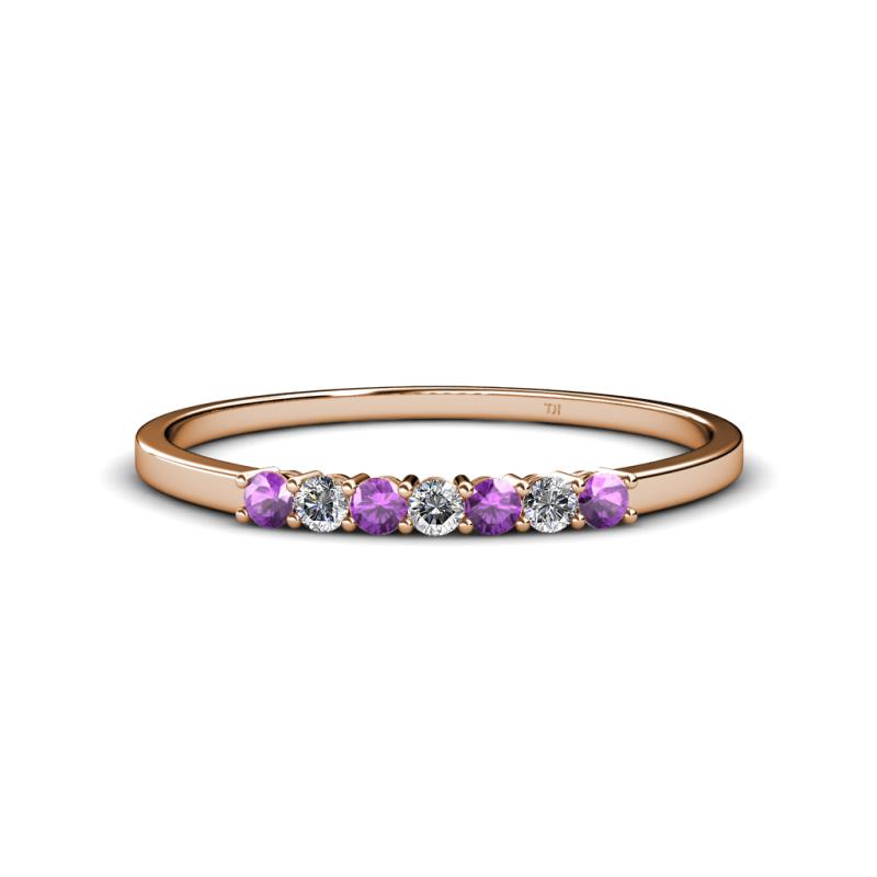 Amethyst and Diamond Side Gallery Womens Wedding Band Stackable 0.29 ...