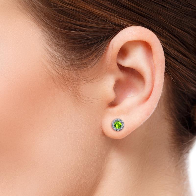Peridot Womens Halo Stud Earrings 0.92 ctw 14K White Gold | TriJewels