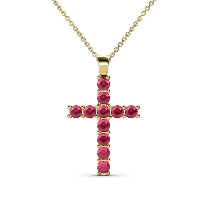 Petite Ruby Womens Cross Pendant Necklace 1/3 ctw 14K Yellow Gold