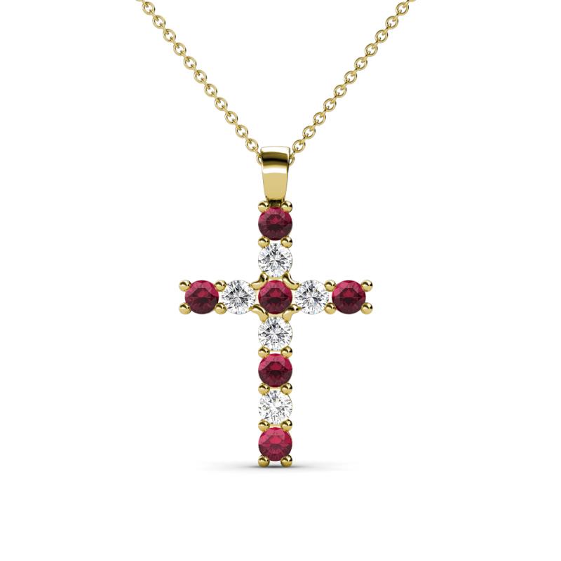 Petite Ruby and Diamond Womens Cross Pendant Necklace 1/3 ctw 14K