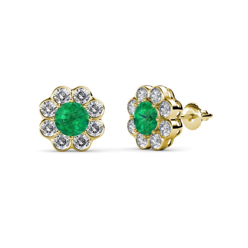 Emerald and Diamond (SI2-I1, G-H) Floral Halo Stud Earrings 2.40 cttw ...