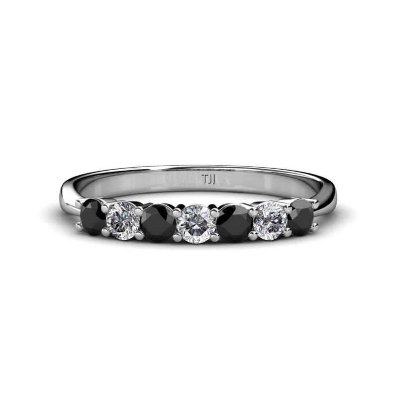 Black and White Diamond 7 Stone Womens Wedding Band Stackable 0.74 ctw ...