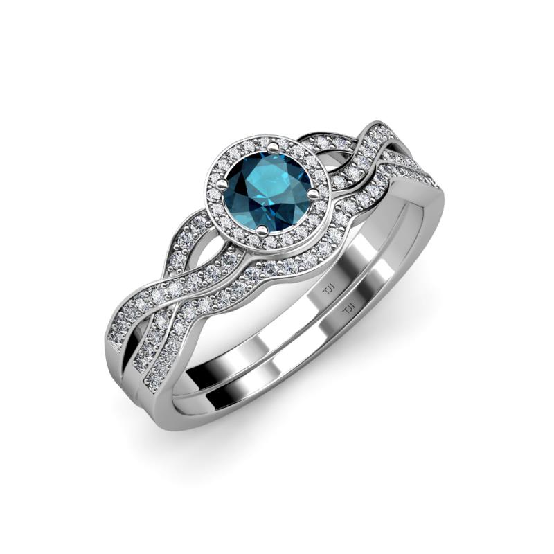 Aquamarine and Diamond (SI2-I1, G-H) Swirl Halo Engagement Ring ...