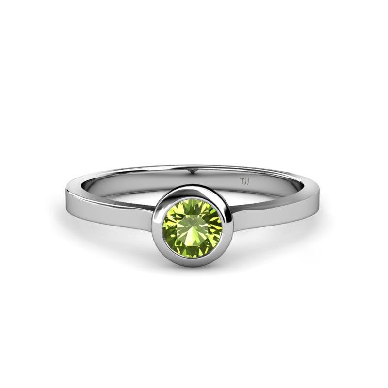 Natare ct Peridot Round Solitaire Engagement Ring ct Floating Peridot Round Bezel set Solitaire Engagement Ring in K White Gold