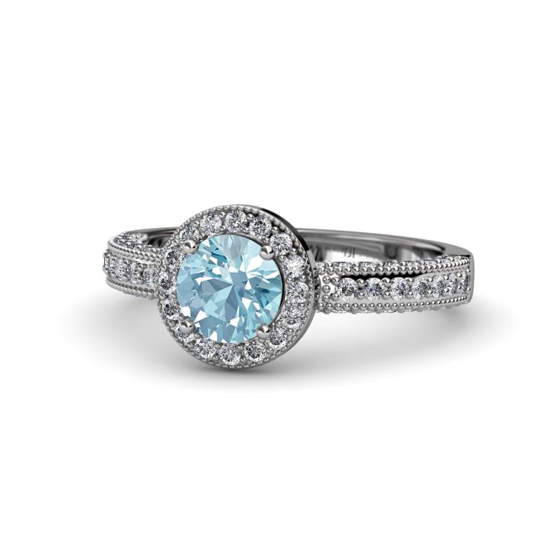 Diamond Halo Engagement Ring with Milgrain Work 1.49 cttw in 14K White ...