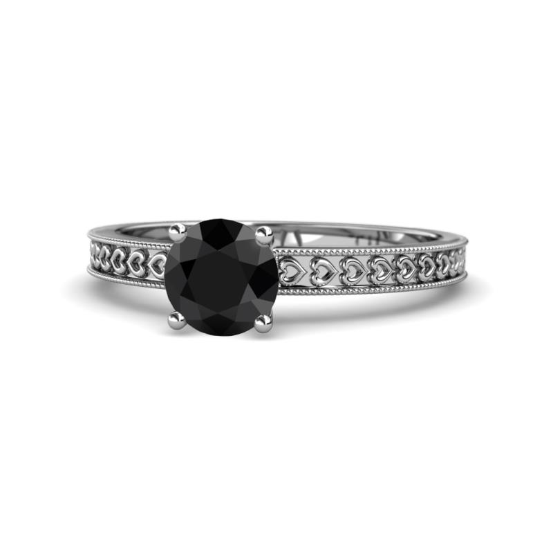 Janina Classic Black Diamond Solitaire Engagement Ring Black Diamond Heart Engraved Milgrain Womens Solitaire Engagement Ring ct K White Gold