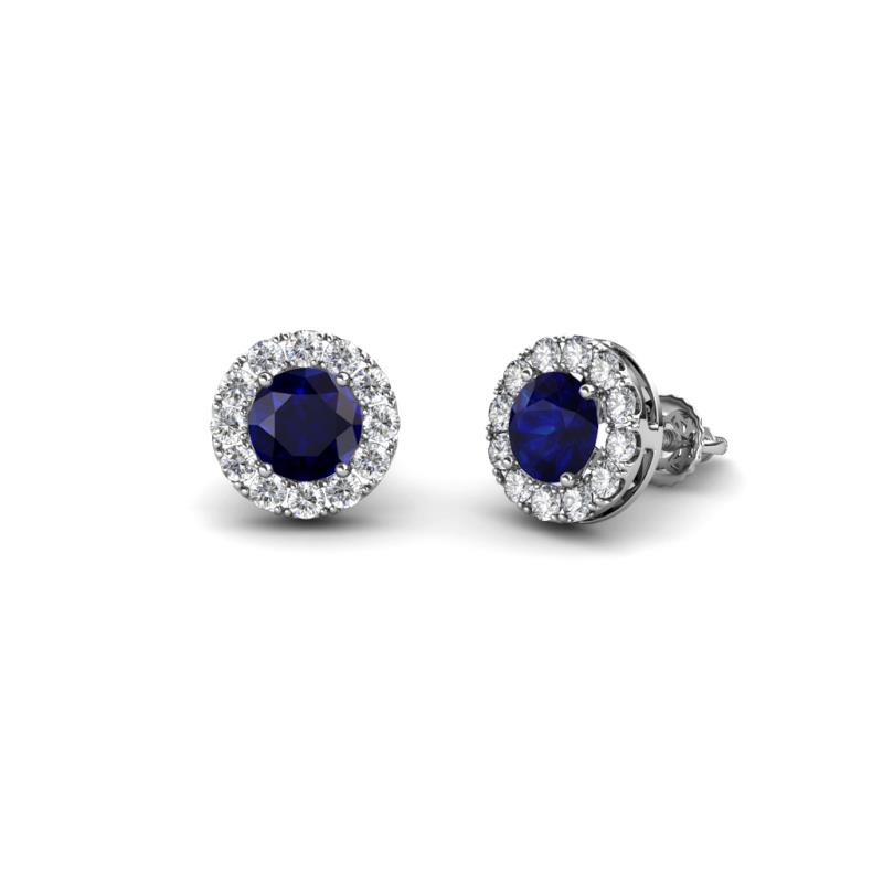 Aquamarine and Diamond (I1-I2, H-I) Halo Stud Earrings 0.82 cttw in 14K ...