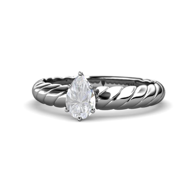 Eudora Classic Pear Cut White Sapphire Solitaire Engagement Ring Pear Cut x White Sapphire Rope Womens Solitaire Engagement Ring ct K White Gold