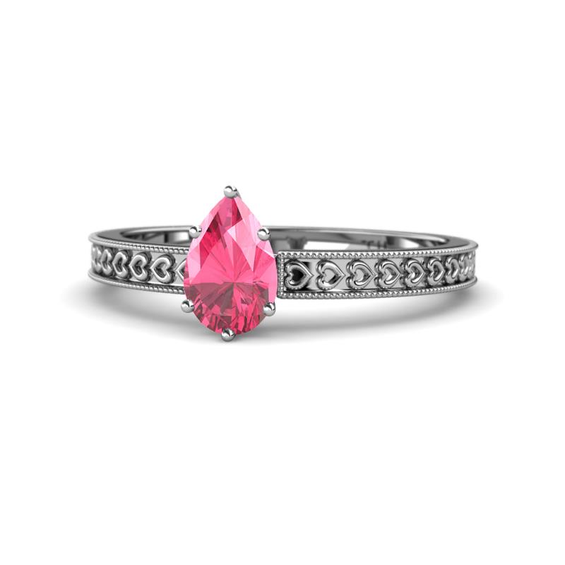 Janina Classic Pear Cut Pink Tourmaline Solitaire Engagement Ring Pear Cut x Pink Tourmaline Heart Engraved Womens Solitaire Engagement Ring ct K White Gold