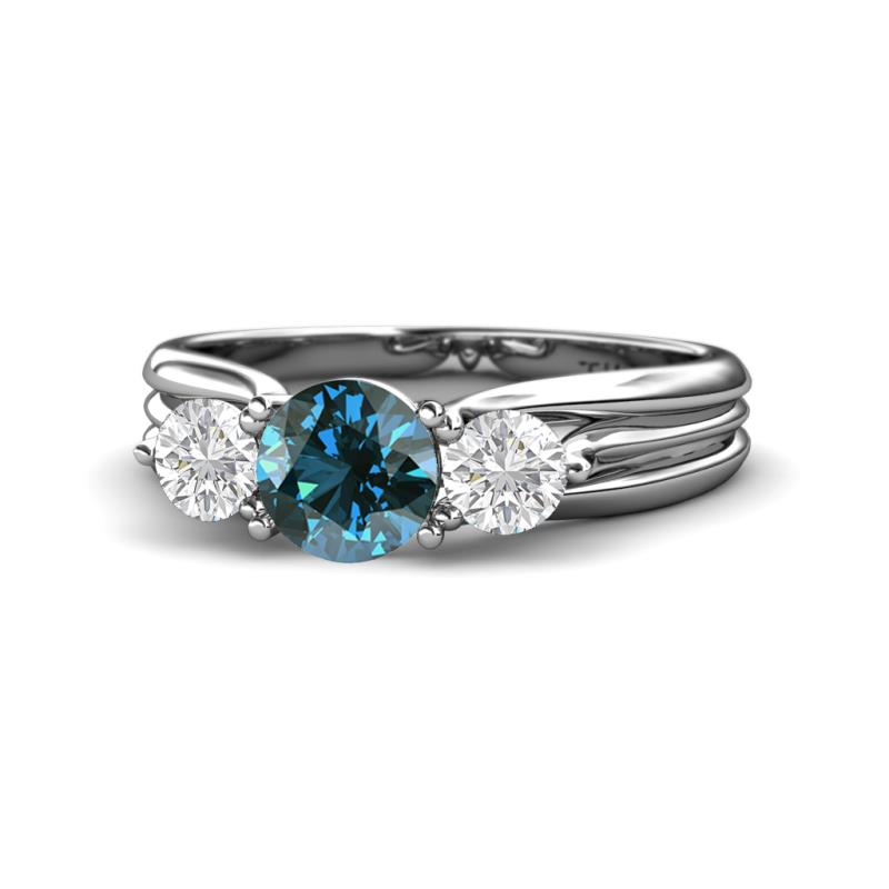 Blue and White Sapphire Three Stone Ring with Thick Shank 1.41 Carat tw ...